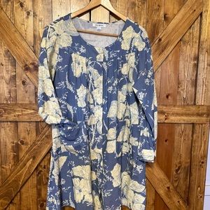 April Cornell Blue and Yellow Floral Button Down Artist Smock Tunic